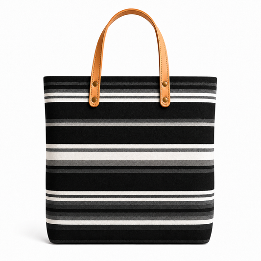 Black Aztec Fernando Tote canvas bag with leather straps — back view