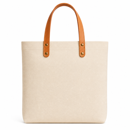 Natural canvas Fernando Tote with leather straps — back view