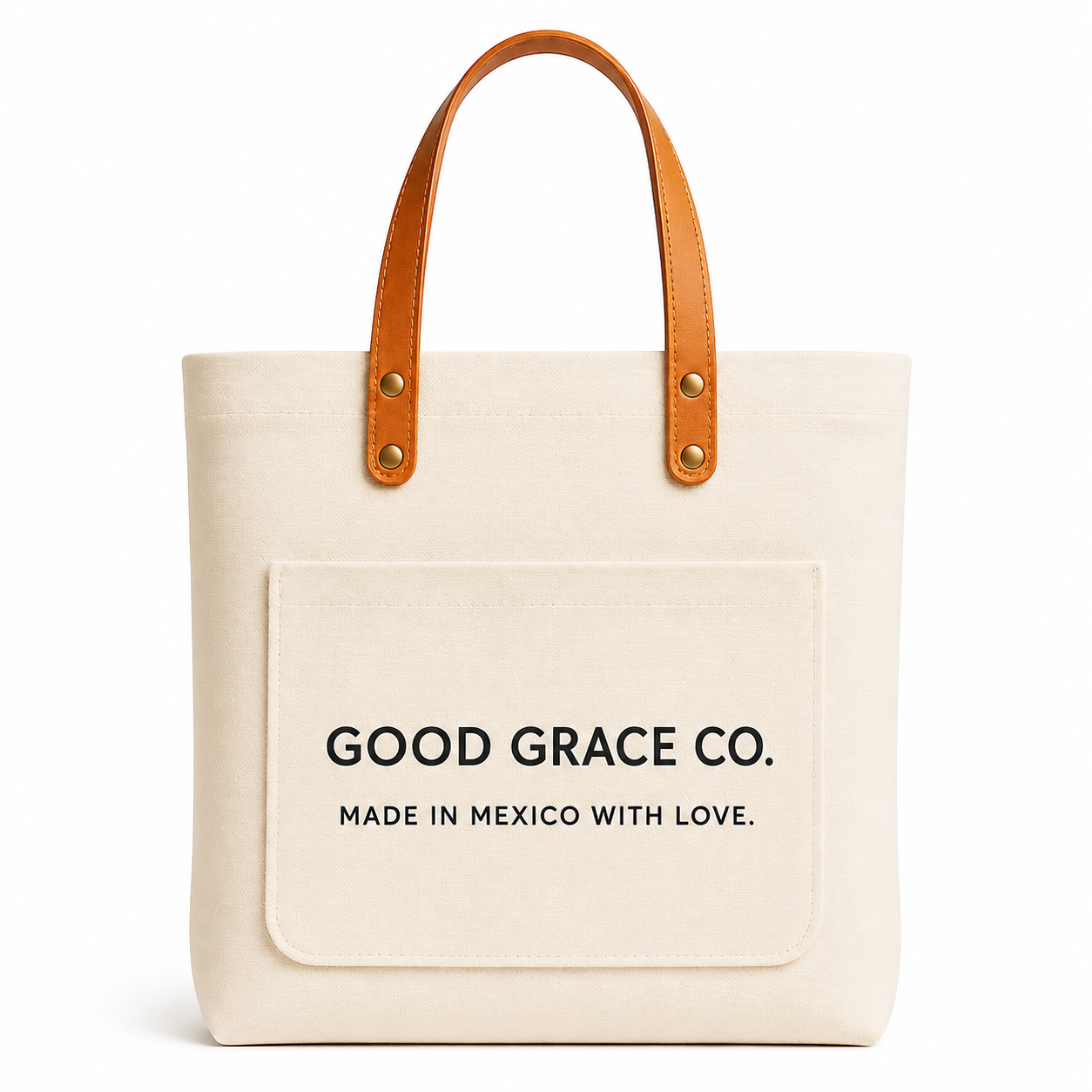 Fernando Tote in natural undyed canvas with genuine leather straps, minimalist tote bag made in Mexico — front view