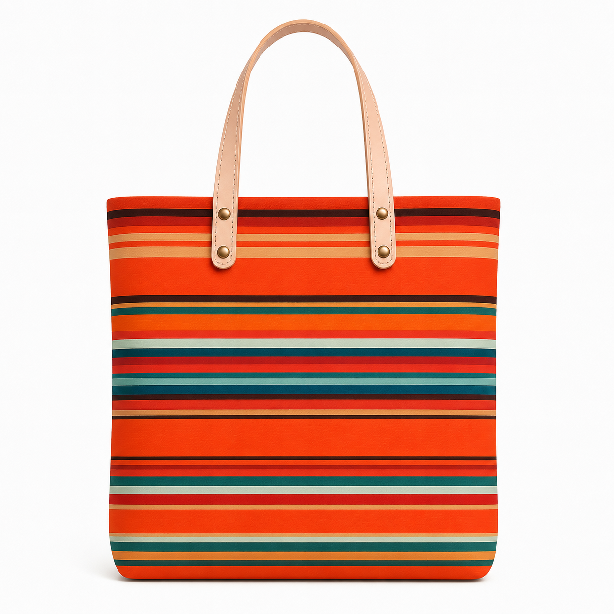 Fernando Tote orange Aztec canvas tote bag with leather straps — back view