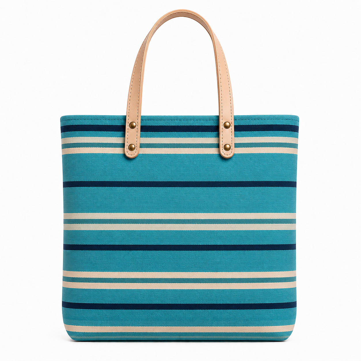 Turquoise Aztec Fernando Tote canvas bag with leather straps — back view