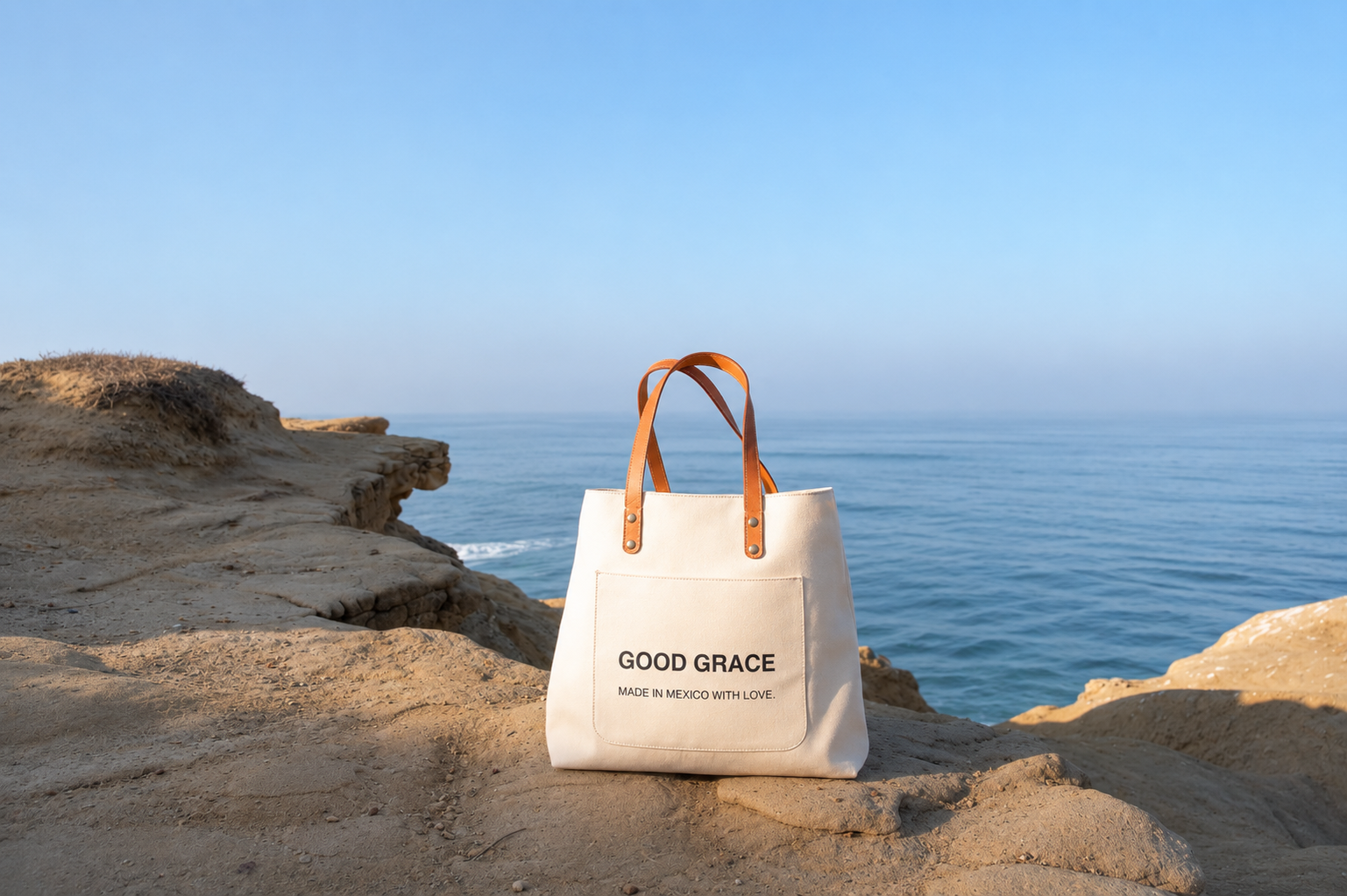 Natural solid Fernando Tote by Good Grace, everyday canvas tote bag made in Mexico